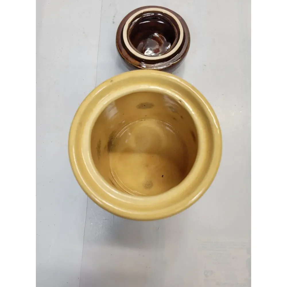Vintage Asake Tea Canister Stoneware Brown Yellow 1970s Retro Kitchen Japan